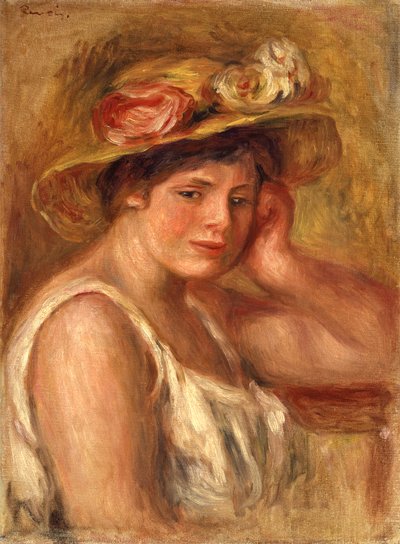 Fiatal lány kalappal alkotó: Pierre-Auguste Renoir