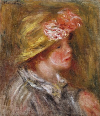 Fiatal nő virágos kalapban alkotó: Pierre Auguste Renoir