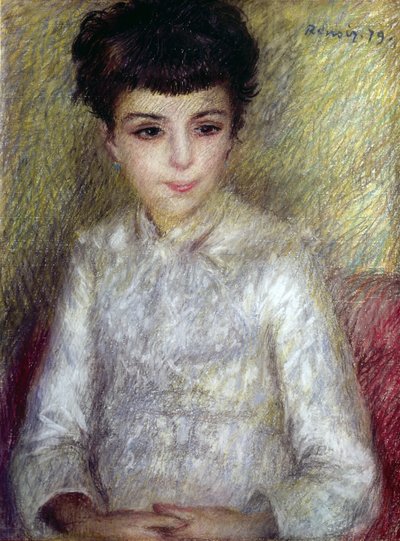 Fiatal barna lány ül keresztbe tett kézzel alkotó: Pierre Auguste Renoir