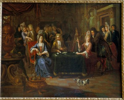 Nemes kártyajátékosok kártyáznak a nappaliban. Pierre Bergaigne (1652-1708) festménye 1699 Arras, Musee Des Beaux Arts alkotó: Pierre Bergaigne