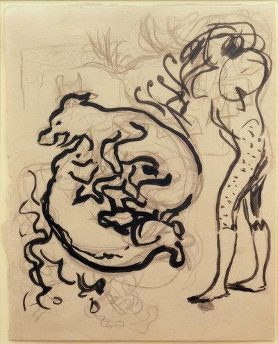 Kutyák játszanak és egy alak alkotó: Pierre Bonnard