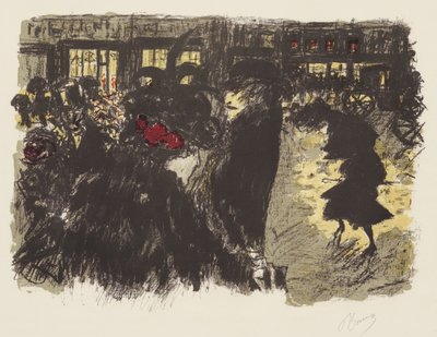 Az élet néhány aspektusa Párizsban, 7: The Square in the Evening, 1898 körül (szőtt papíron sárga, piros, lila, zöldesszürke színben) alkotó: Pierre Bonnard