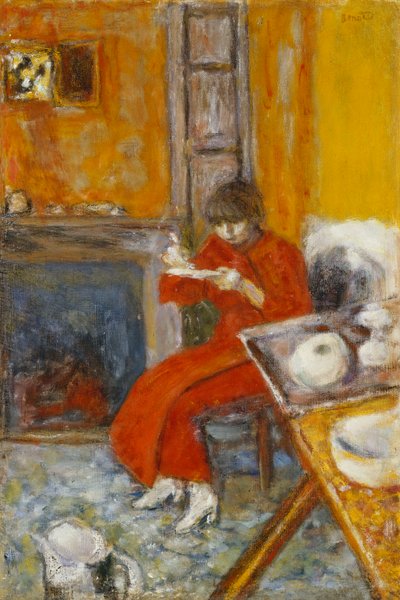 Nő vörös köntösben; Nő piros fürdőköpennyben alkotó: Pierre Bonnard
