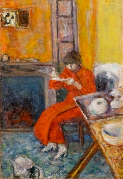 Nő piros fürdőköpenyben alkotó: Pierre Bonnard