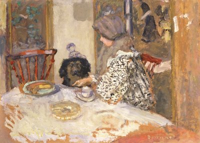 Nő kutyával az asztalnál (olaj a fedélzeten) alkotó: Pierre Bonnard
