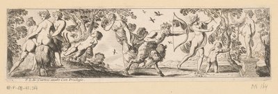 Szatír nyilat lő Bacchus szobrára, miközben Merkúr nézi alkotó: Pierre Brebiette