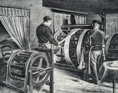 Selyemmunka: Pierre Calmette magángyűjtemény „Excursion a travers les metiers” selyemmetszetének kibontása alkotó: Pierre Calmettes