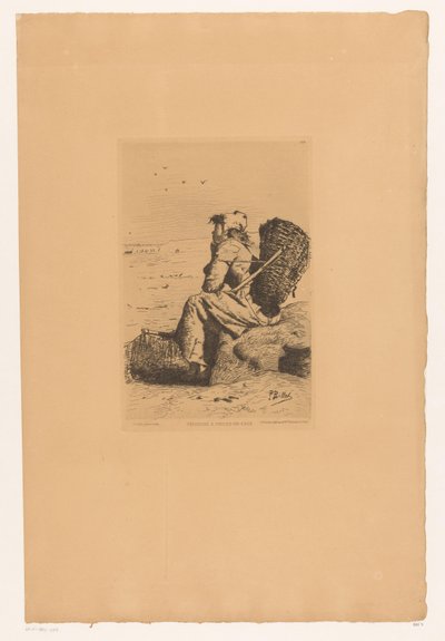 Rustende vissersvrouw aan de kust Halásznő Veules-en-Caux-ban (cím a tárgyon) alkotó: Pierre Celestin Billet