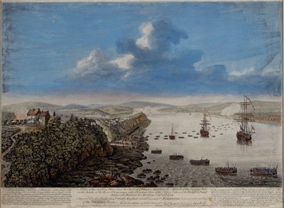A Quebec városa feletti leszállóhely képe, amely leírja a támadást... a Hauteurs ellen DE Abraham 1759. szeptember 13., 1760 körül alkotó: Pierre Charles Canot