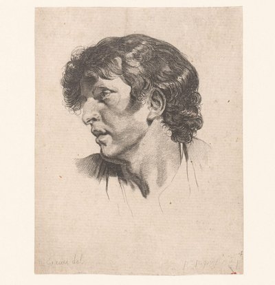 Egy fiatal férfi feje balra fordult Különböző figurák fejei (sorozat címe) ir. Cahier de Têtes de différens Caracteres (sorozat címe) alkotó: Pierre Charles Ingouf