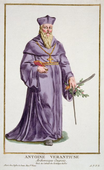 Anthony Verantiuse a "Receuil des Estampes, Representant les Rangs et les Dignites, suivant le Costume de toutes les Nations existantes" című, 1780-ban megjelent kiadványból (kézzel színezett metszet). alkotó: Pierre Duflos