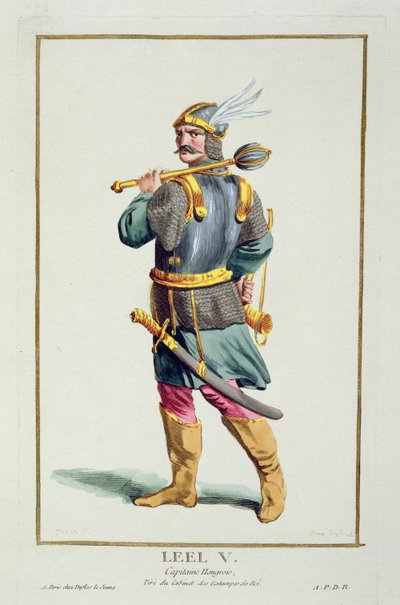 V. Leel a „Recueil des Estampes, Representant les Rangs et les Dignites, a Costume of All Existing Nations szerint”, 1780-ban megjelent (kézzel színezett metszet) alkotó: Pierre Duflos