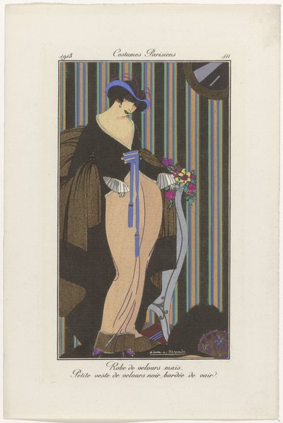 Journal of Ladies and Fashions: the Fashion Illustrators Journal of Ladies and Fashions: Fashion News Journal des Dames et des Modes, Costumes Parisiens, 1913, 111. sz.: Bársonyruha (...) alkotó: Pierre Emile Legrain