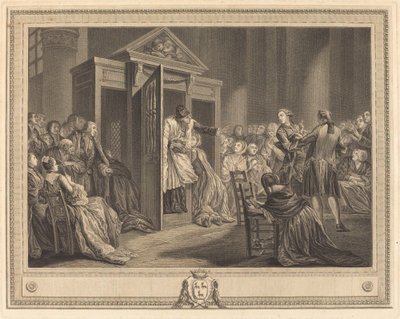 Le confessional alkotó: Pierre Etienne Moitte after Pierre Antoine Baudouin