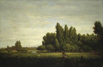 Fákkal határolt rét, kb. 1845. alkotó: Pierre Etienne Theodore Rousseau