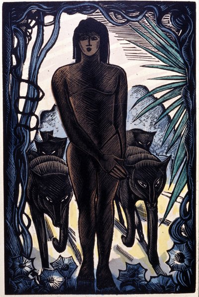 Maugli és a farkasok a dzsungelben. Rudyard Kipling „A dzsungel könyve” alkotó: Pierre Falke