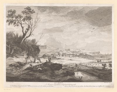 Táj pihenő alakokkal Le repos (cím az objektumon) alkotó: Pierre Francois Beaumont
