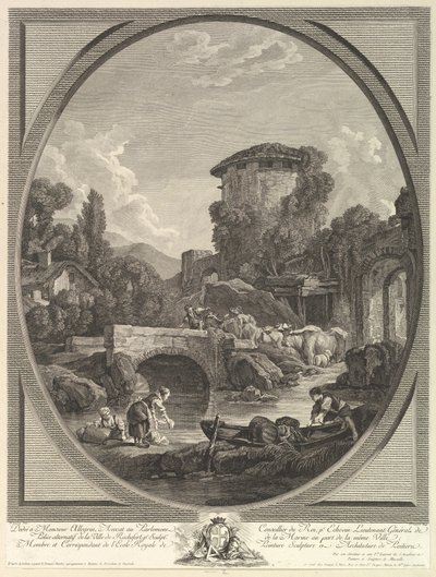 Táj híddal és galambodúval, 18. század. alkotó: Pierre Francois Laurent