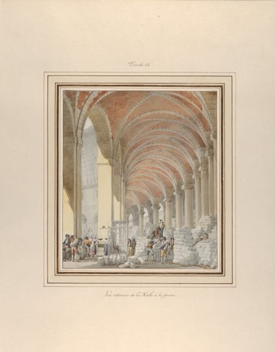 A Halle aux Blés, belső nézet, kb. 1810. alkotó: Pierre Francois Leonard Fontaine