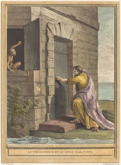 Le thesauriseur et la singe (A fösvény és a majom) alkotó: Pierre Francois Martenasie after Jean Baptiste Oudry