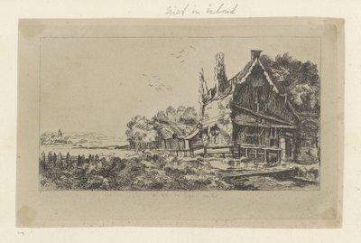 Táj a három kéményes házzal Recueil de quatre-vingt-cinq estampes originales (sorozat címe) alkotó: Pierre François Basan (workshop of)