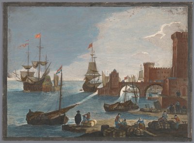 Kilátás egy tengeri kikötőre hajókkal és csónakokkal a vízen 11. Vüe ​​Maritime (cím a tárgyon) alkotó: Pierre François Basan