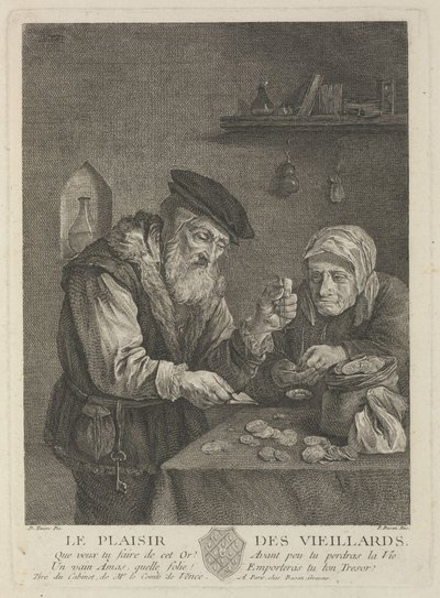 Öregkor örömei ifjabb David Teniers festménye után, XVIII. század közepe. alkotó: Pierre François Basan