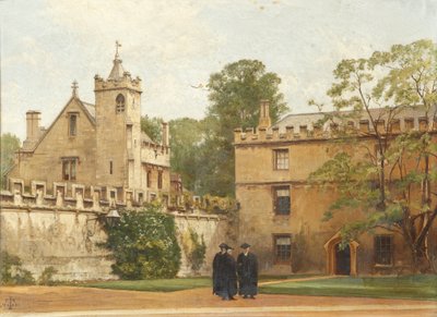 A Grammar Hall a St Johns Quadrangle-ból 1881-ben: Bulley elnök a szállások meghajtójában és két másik, 1881 alkotó: Pierre François Joseph Tonneau