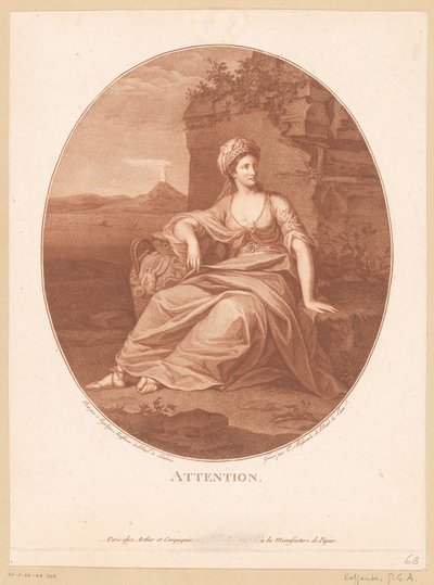 Antik női alak vulkáni tájon Figyelem. (cím a tárgyon) alkotó: Pierre Guillaume Alexandre Beljambe
