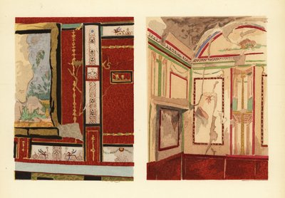 Tullius Faustus háza a Strada della Fortunán (balra) és Popidius Priscus háza (jobbra), Pompeii, Chambre d’une maison situe rue de la Fortune, IV. régió alkotó: Pierre Gusman