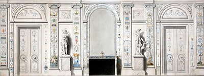 Szalontervezés (kréta, tus, akvarell és testfesték papíron) alkotó: Pierre II Rousseau