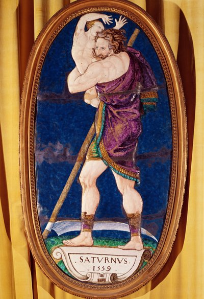 Szaturnuszt ábrázoló emléktábla a Chateau de Madridból, Neuilly, 1559 (festett zománc) alkotó: Pierre I Courteys