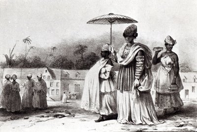 Hölgy gyermeket visz a keresztségbe a „Voyage a Surinam” című filmből alkotó: Pierre J. (after) Benoit