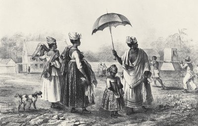 Rabszolgakereskedők gyerekekkel, a „Voyage a Surinam” című filmből, 1839 (litho) (f/w fotó) alkotó: Pierre J. (after) Benoit