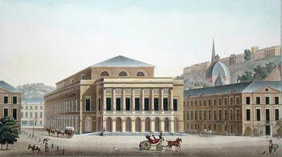 A Liege-i Színház, Pierre Jacques Goetghebuer „Válogatás a Holland Királyság legkiemelkedőbb műemlékeiből, épületeiből és házaiból”, a szerző metszettje, 1827-ben megjelent (akvatinta) alkotó: Pierre Jacques Goetghebuer