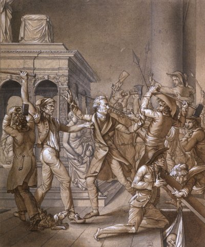 Alexandre Lenoir szembehelyezkedett a forradalmárokkal, amikor 1793-ban, a francia forradalom idején el akarták pusztítani XII. Lajos francia király sírját a Saint Denis királyi bazilikában. alkotó: Pierre Joseph Lafontaine