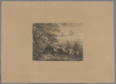 Kidőlt fa az erdő szélén Öt rézkarc-próba (sorozat címe) alkotó: Pierre Louis Dubourcq (workshop of)