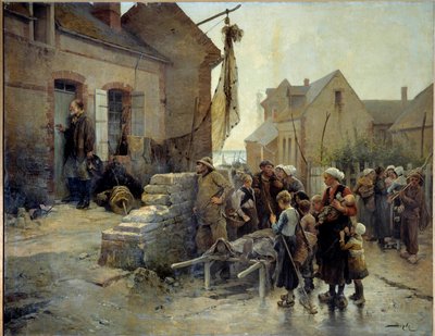 Visszatérés a Tempetéből Egy tengerész kopogtat egy bûnös asszony ajtaján, aki a tempetében halt meg, hogy elmondja neki a hírt. Pierre Marie Beyle (1838-1902) festménye, 19. századi Fecamp, Új-Fundlandi Múzeum alkotó: Pierre Marie Beyle