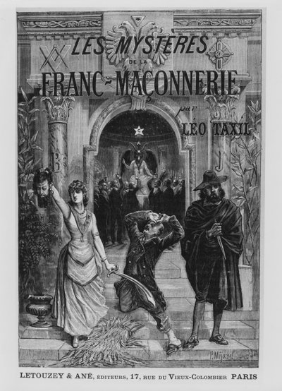 Az előlap illusztrációja Leo Taxil „Les Mysteres de la Franc-Maconnerie”-ből alkotó: Pierre Mejanel