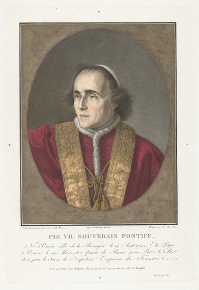Paus Pius portréja VII Pius VII. szuverén pápa (cím a tárgyon) alkotó: Pierre Michel Alix