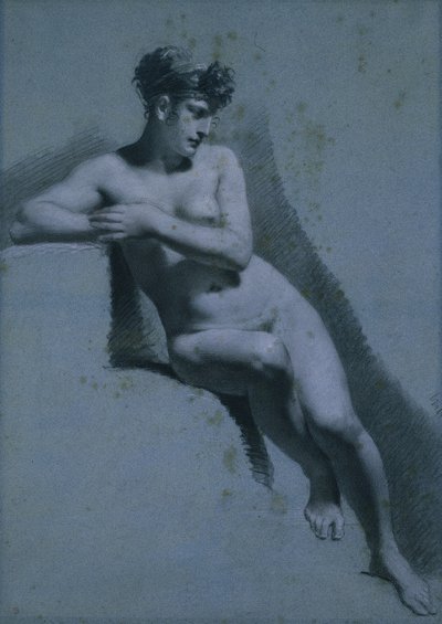 Tanulmány egy meztelen nőről, ülve jobbra nézve (recto) alkotó: Pierre Paul Prud