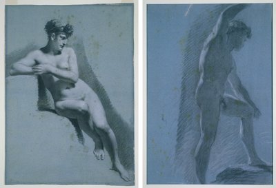 Tanulmány egy meztelen nőről, ülve jobbra nézve (recto) Egy férfi akt tanulmányozása (verso) alkotó: Pierre Paul Prud