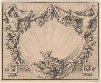 Kartusz színházi maszkokkal alkotó: Pierre Philippe Choffard