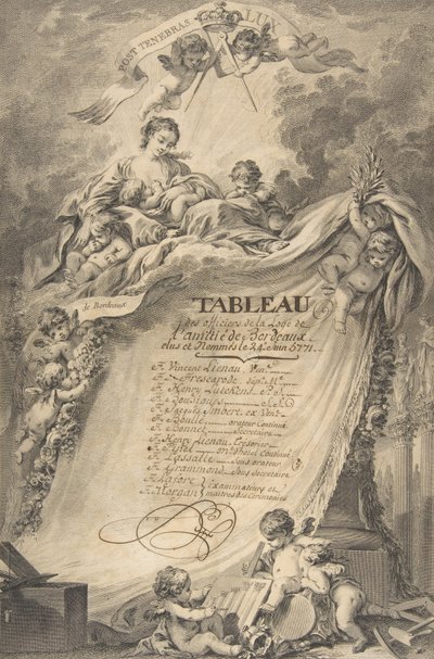 A bordeaux-i szabadkőművesek oklevele, François Boucher után, 1766. alkotó: Pierre Philippe Choffard
