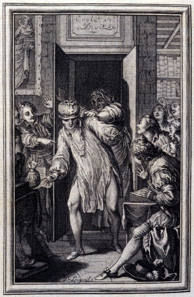 Candaule király és a jogászmester - Jean La Fontaine "Tales et nouvelles en vers" című művében. 1776. Illusztráció: P.P. Choffard. alkotó: Pierre Philippe Choffard