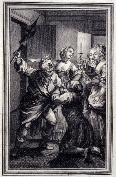 La Gageure des trois commeres – Jean La Fontaine „Mesék és novellák versben” című részében. 1776. Illusztráció: P. P. Choffard. alkotó: Pierre Philippe Choffard