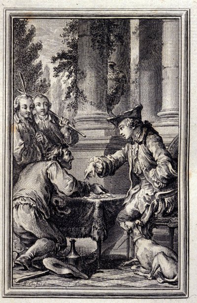 Mese egy parasztról, aki megbántotta Urát – Jean La Fontaine „Mesék és hírek versben” című könyvében. 1776. Illusztráció: P.P. Choffard. alkotó: Pierre Philippe Choffard