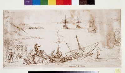 Csapatok beszállása a Ciotat öblébe (tinta és toll papíron) alkotó: Pierre Puget