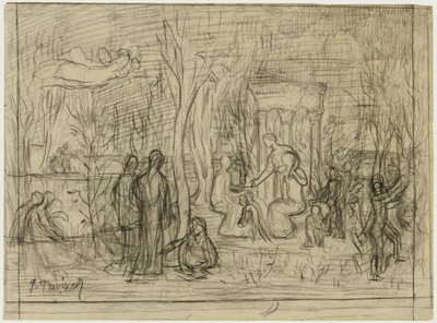 Kompozíciós tanulmány a The Sacred Grove-hoz, a művészetek és a múzsák szerelmese alkotó: Pierre Puvis de Chavannes