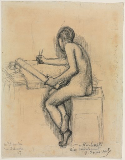 Ülő meztelen női modellrajz tanulmányozása alkotó: Pierre Puvis de Chavannes